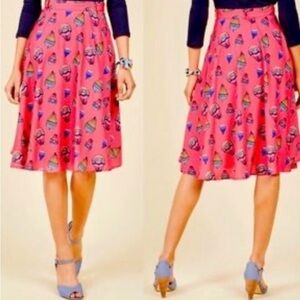 Modcloth A-Line Woman’s Full Retro Novelty Print Balloon Skirt SZ S